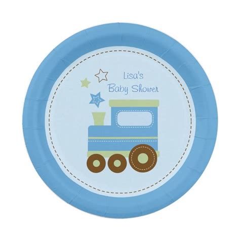 Cute Train Baby Shower Paper Plate In 2021 Train Baby