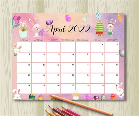 Easter Bunny Easter Eggs Easter Calendar Fillable Calendar Happy