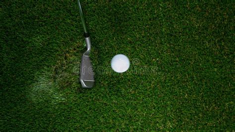 Golf Club Hitting Golf Ball On Green Grass Stock Photo Image Of