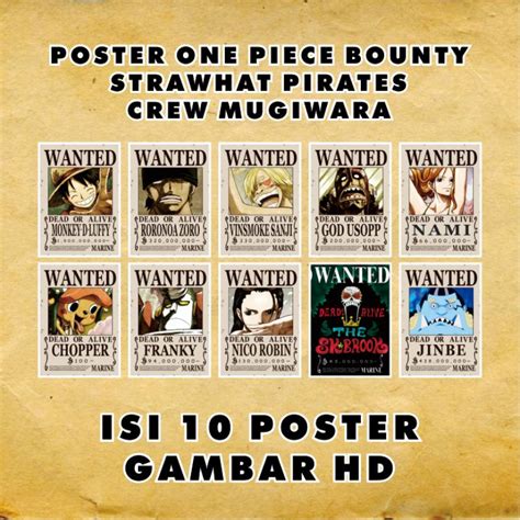 Jual Isi Poster Buronan One Piece Crew Mugiwara Poster Bounty Wanted Onepiece Strawhat