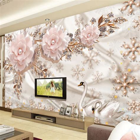 Custom Any Size Murals Wallpaper European Style 3d Stereo Swan Jewelry