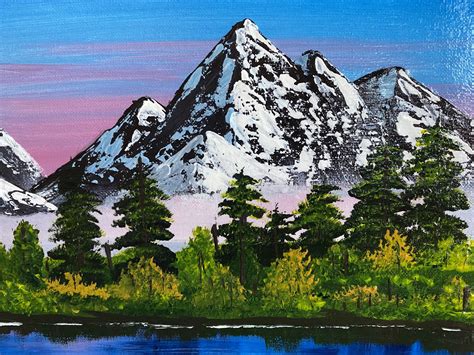Mountain Lake Painting Bob Ross Style Mountain Art Etsy
