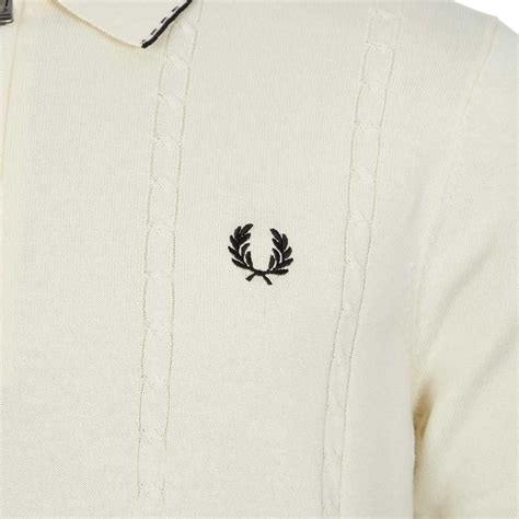 Fred Perry Cable Zip Neck Polo Shirt Ecru Aphrodite1994