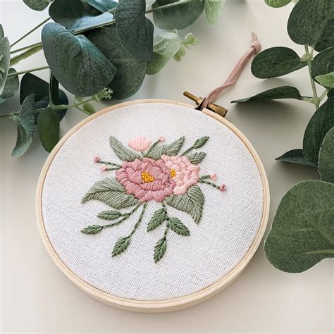 Peonies Hand Embroidery Pattern Beginner Embroidery Diy Etsy Canada