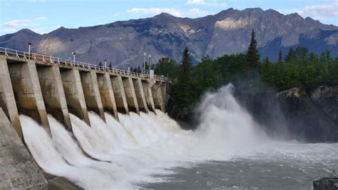 Hydro Electric Dam Mountains Wide Shot Bow Stock Footage Sbv 301269404