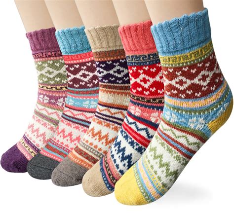Womens Wool Socks Winter Warm Vintage Thick Knit Wool Cozy Crew Sock