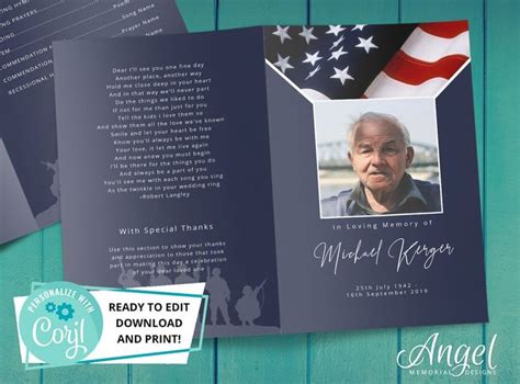 Funeral Program Template Funeral Card Template Editable Etsy