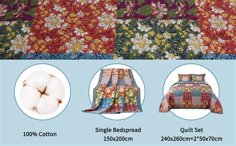 Qucover Floral Patchwork Bedspreads King Size 3 Piece American Style
