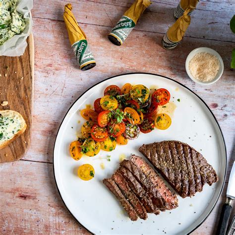 After you have cooked the spiced rubbed sirloin steak, let it cool completely then transfer it to an airtight container or. Steak with herb butter, tomato salad and baguette ...