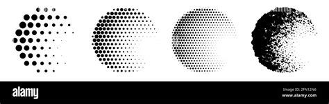 Circles With Halftone Pattern Set Tone And Shape Gradation Of Black