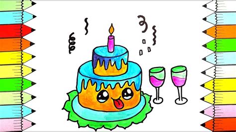 Find the perfect birthday cake drawing stock illustrations from getty images. Drawing Cake birthday coloring pages for kids, How To Draw Coloring Birthday Cake and Smiley ...