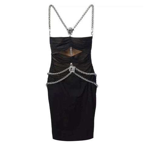 Amazing Black Versace Tulle Medusa Chain Cutout Bodycon Dress At 1stdibs