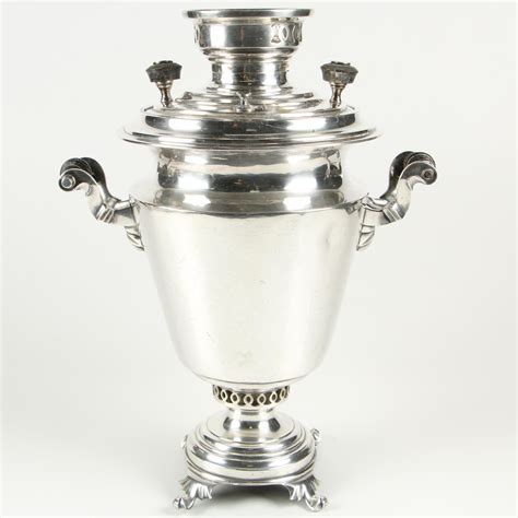 Russian Silver Plated Brass Samovar With Scrolled Handles Circa 1900