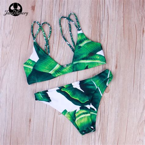 buy janememory women swimwear bikini set green leaf print padded bandage