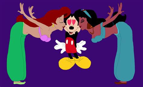 Ariel And Jasmine Kiss Mickey By Danfrandes On Deviantart