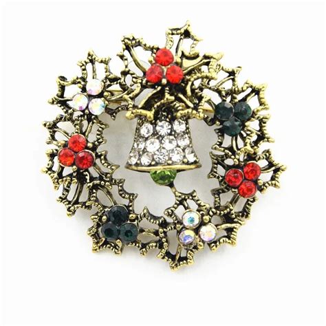 buy rhinestone flower circle bell brooches for women vintage christmas brooch