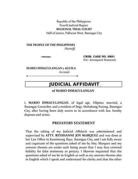 Sample Format Of Judicial Affidavit Tagalog Docx Annex E Sample Of