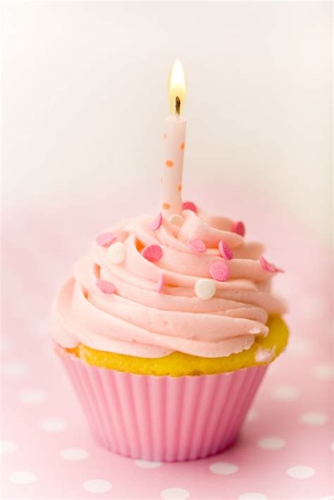Pink Cupcake With Candle First Birthday Cupcakes Happy Birthday