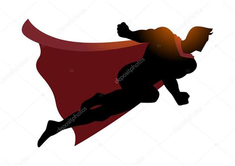 Cartoon Silhouette Of A Superhero Flying Stock Vector Image By