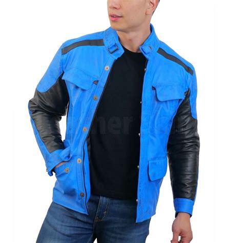 Blue Combo Biker Leather Jacket 2xl Leather Skin Shop Casual