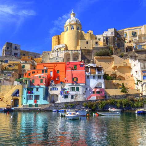 Procida Island In The Italian Sea Coast Naples Italy Many People