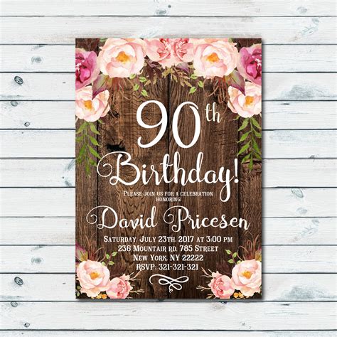 90th Birthday Invitation For Women 90th Birthday Invitation Etsy