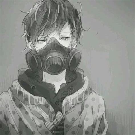 Monochrome Anime Boy With A Gas Mask Anime Boy Dark Anime Manga Anime