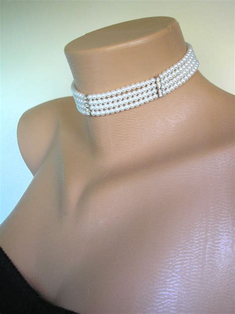 White Pearl Choker Pearl Necklace Mother Of The Bride Great Gatsby Art Deco Wedding