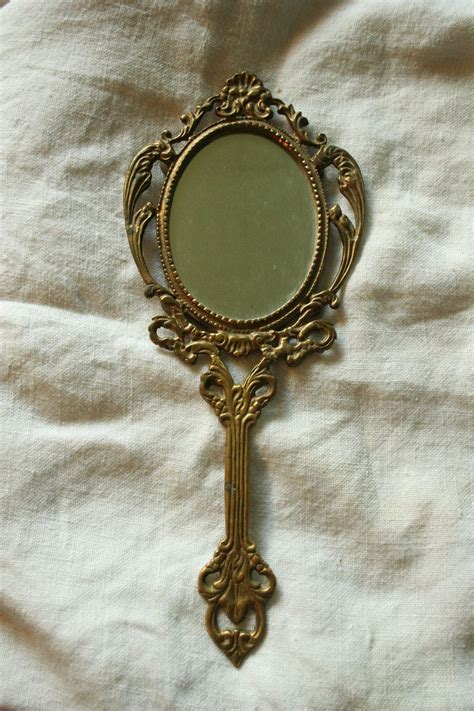 Vintage Handheld Mirror Small Hand Held Decorative Mirrors For Face Makeup Embossed Flower