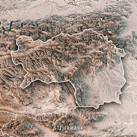 Steiermark Bundesland Austria 3d Render Topographic Map Neutral Digital