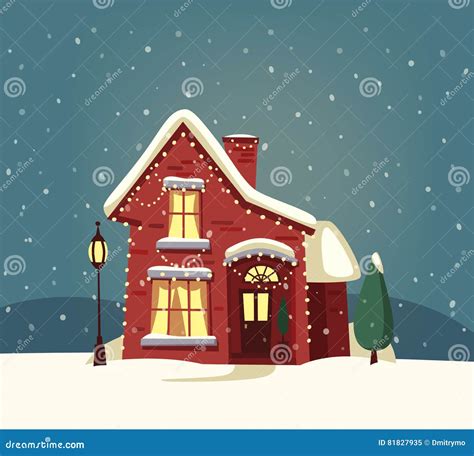 Merry Christmas House Cartoon Vector Illustration Stock Vector