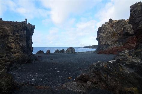 Black Lava Cliffs On Black Sand Beach In Iceland Stock Image Image Of