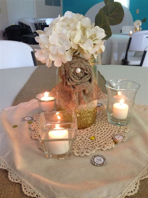 But sadly, many couples don't get that far. Centerpiece- I like the idea of using some cloth or burlap ...