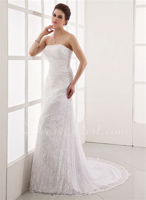 A Lineprincess Strapless Court Train Lace Wedding Dress With Beading