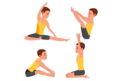Yoga Male Vector In Action Meditation Positions Flexible Girl