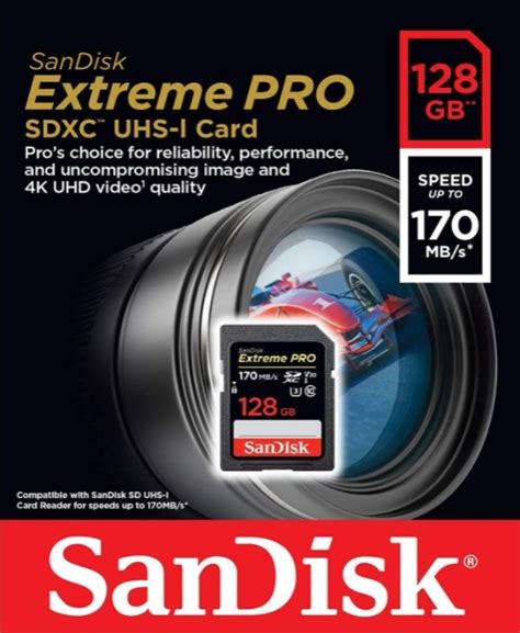 Sandisk Extreme Pro Sdxc 128gb U3v30 Memory Card 170mbs Clock Speed