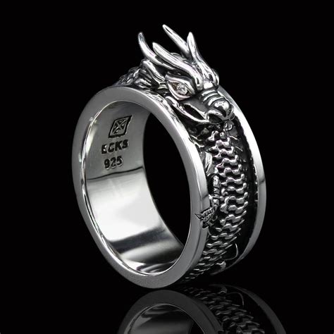 Ecks Infinity Dragon Ring For Men In Sterling Silver