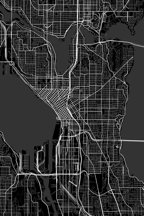 Seattle Washington Usa Dark Map Digital Art By Jurq Studio Pixels