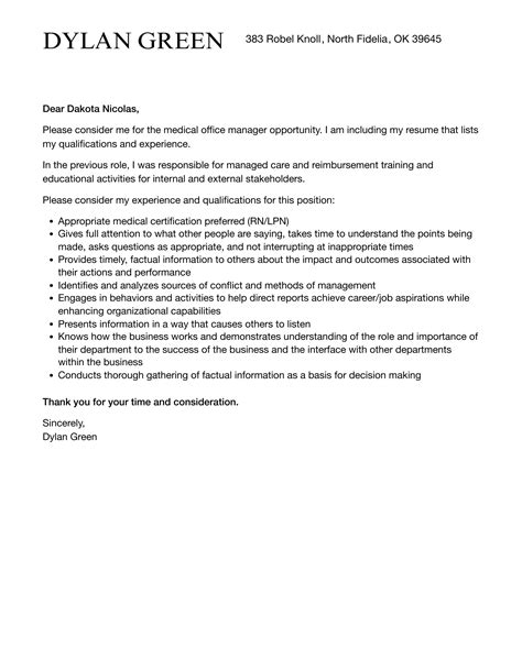 Medical Office Manager Cover Letter Velvet Jobs