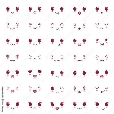 kawaii color cute faces kawaii expressions emoticons japanese kawaii emoji vector de stock