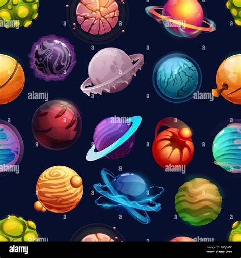 Cartoon Futuristic Planets And Stars Seamless Pattern Vector