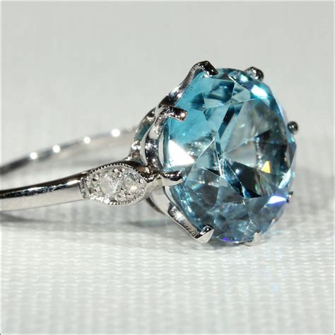 Vintage Blue Zircon And Diamond Ring In Platinum C 1925 From