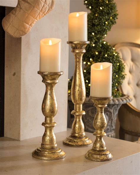 Golden Wood Pillar Candle Holders Candle Wall Decor Fireplace Candle