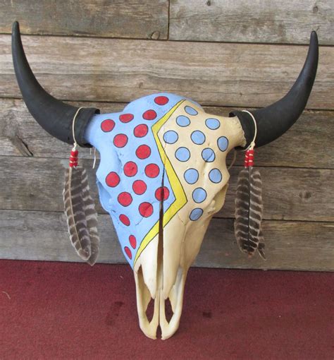 Painted Buffalo Skull By Oglala Sioux Artist Mary Cuny Pine Ridge South
