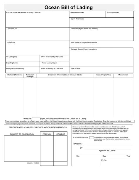 Sample Ocean Bill Of Lading ≡ Fill Out Printable Pdf Forms Online