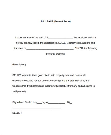 The Best Free Printable Pdf General Bill Of Sale Template Word