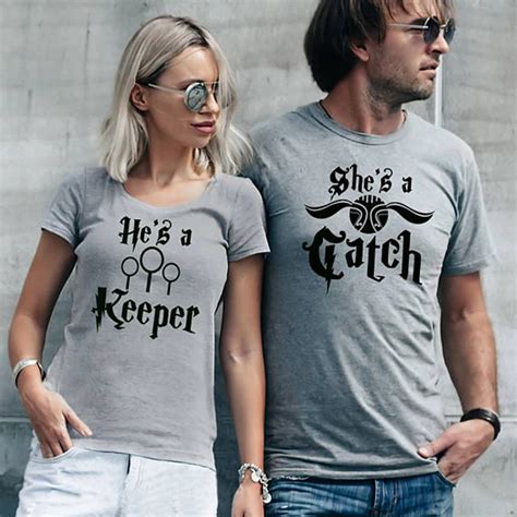 Enjoythespirit She Is A Catch He Is A Keeper His And Her Grey T Shirts Set Couple Tshirt Fashion