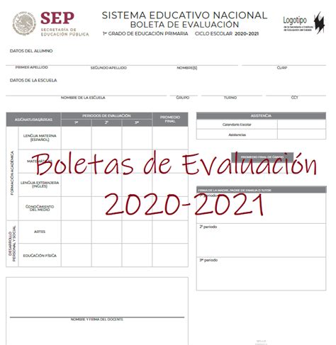 Boletas Sep 2021 Boletas De Evaluacion 2020 2021 Formatos Diario