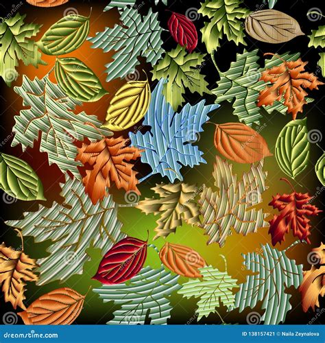 Grunge Textured 3d Leaves Vector Seamless Pattern Colorful Ornamental