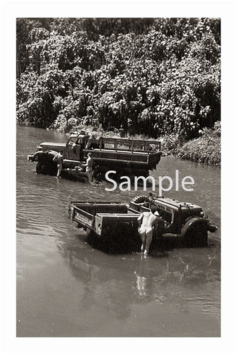 Vintage 1940 S Photo Reprint Nude Ww Ii Soldiers Bathe Jeep In The River 120 Etsy